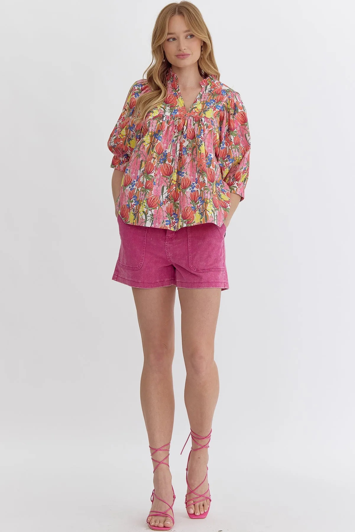 Floral Bubble Sleeve Blouse