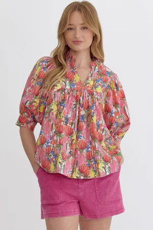 Floral Bubble Sleeve Blouse