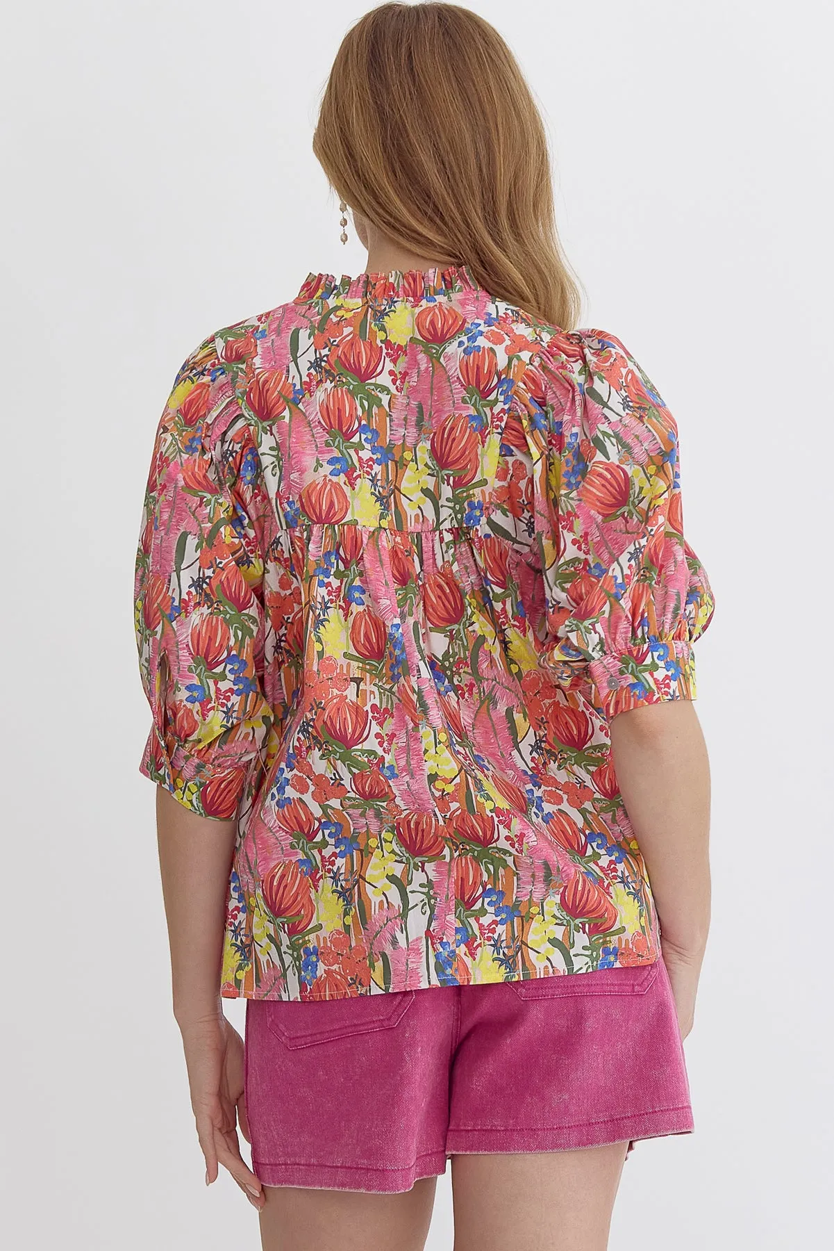 Floral Bubble Sleeve Blouse