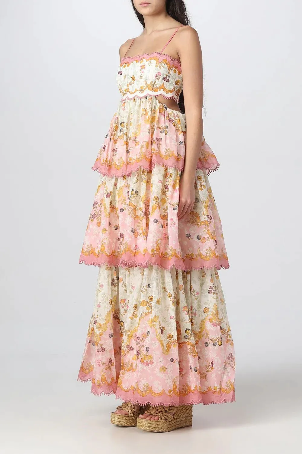 Floral Lace-Trim Midi Charming Dress In Pink