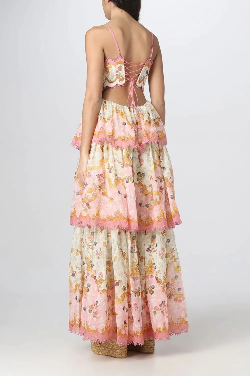 Floral Lace-Trim Midi Charming Dress In Pink