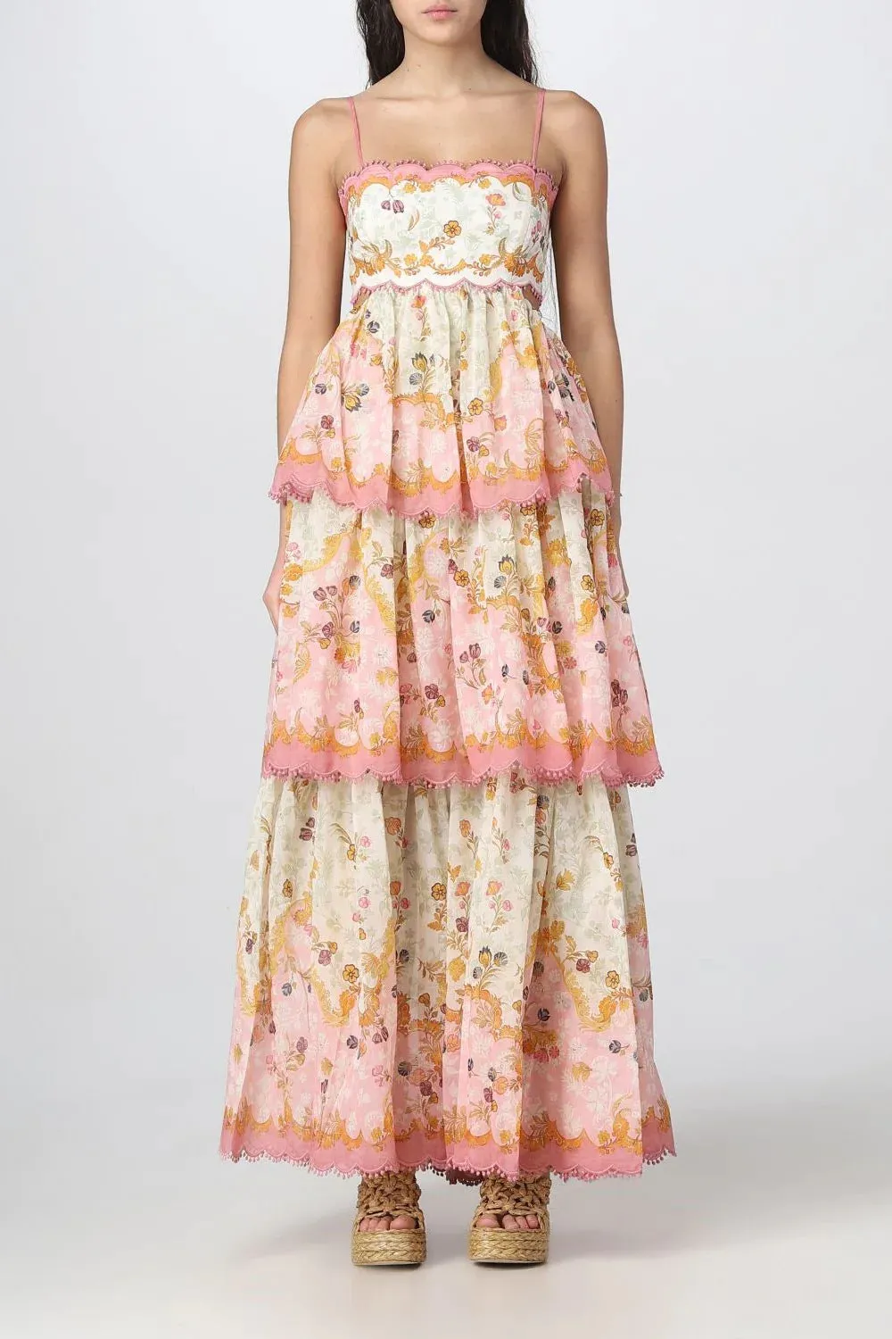 Floral Lace-Trim Midi Charming Dress In Pink
