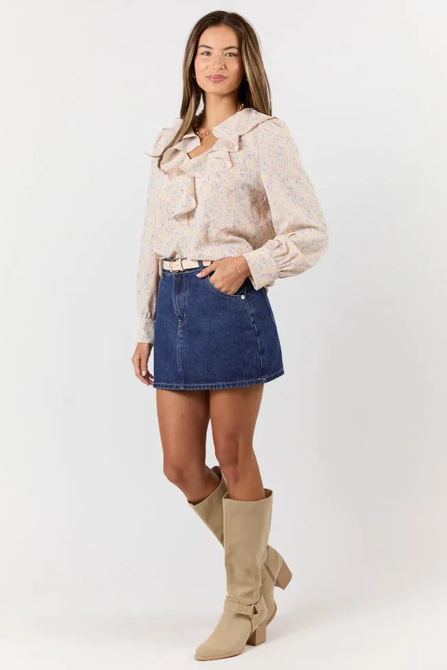 Floral Mirage Ruffle Trim Pastel Blouse SALE