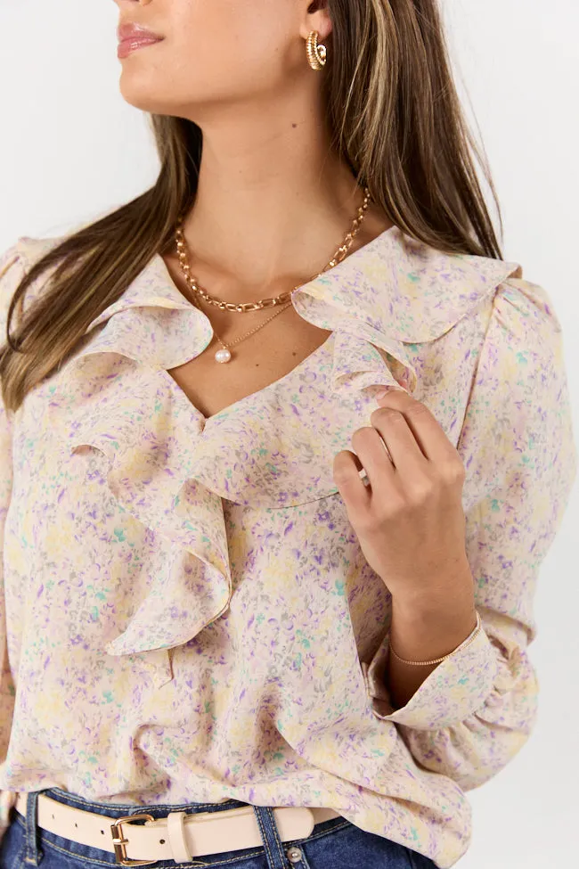 Floral Mirage Ruffle Trim Pastel Blouse SALE