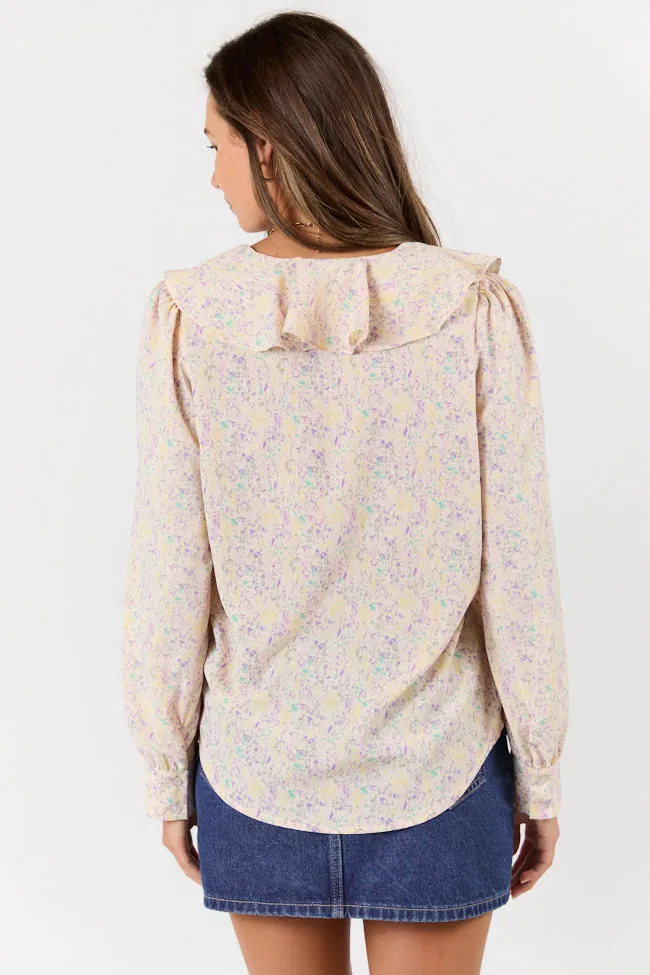 Floral Mirage Ruffle Trim Pastel Blouse SALE