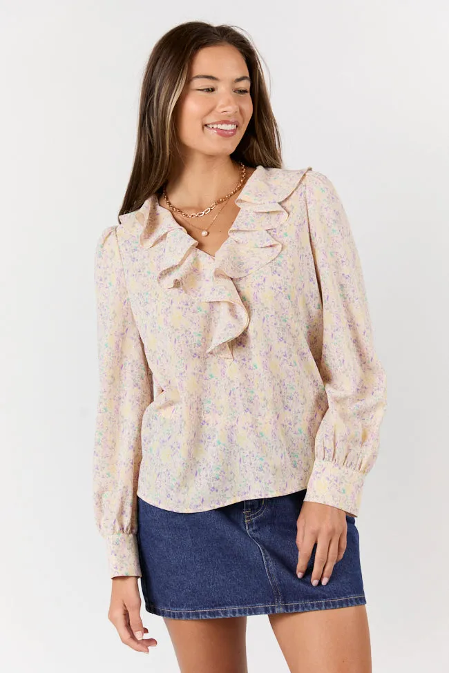 Floral Mirage Ruffle Trim Pastel Blouse SALE