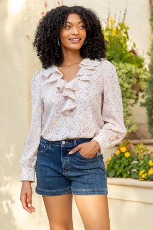 Floral Mirage Ruffle Trim Pastel Blouse SALE