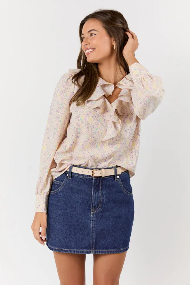 Floral Mirage Ruffle Trim Pastel Blouse SALE