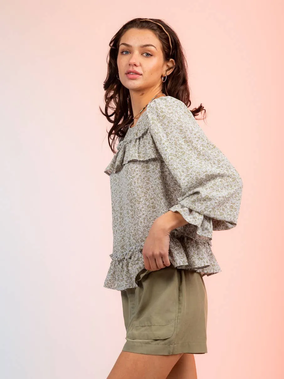 Floral Print Ruffle Blouse