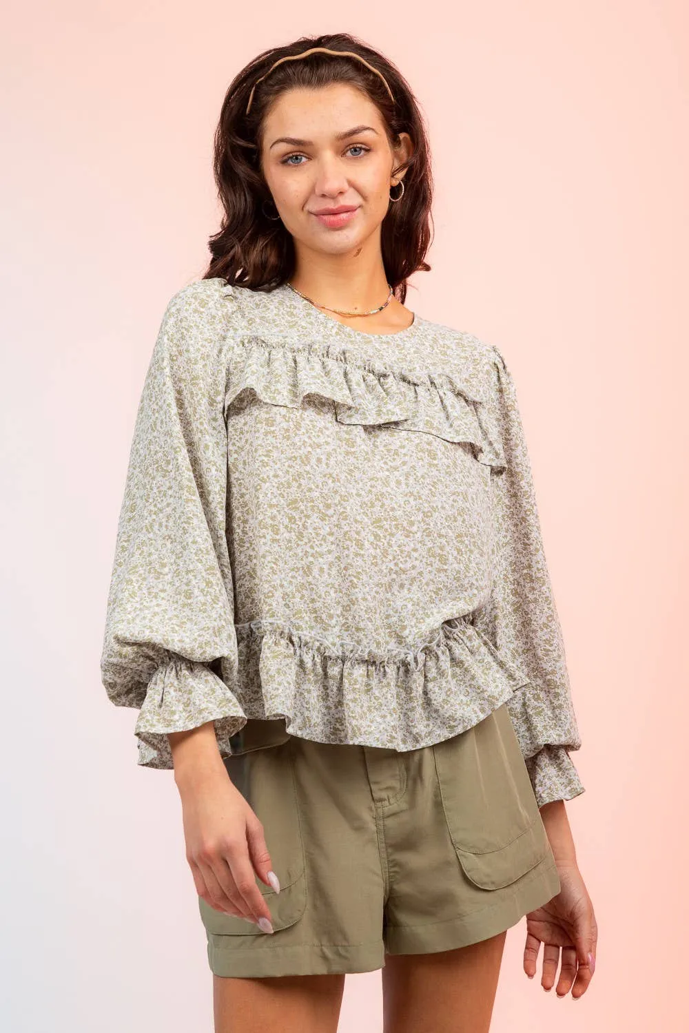 Floral Print Ruffle Blouse