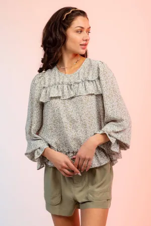 Floral Print Ruffle Blouse