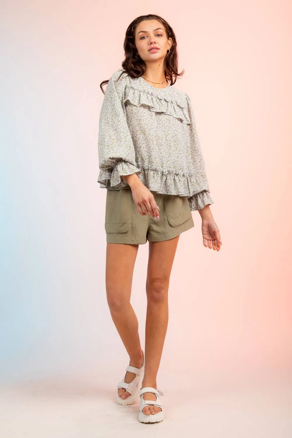 Floral Print Ruffle Blouse
