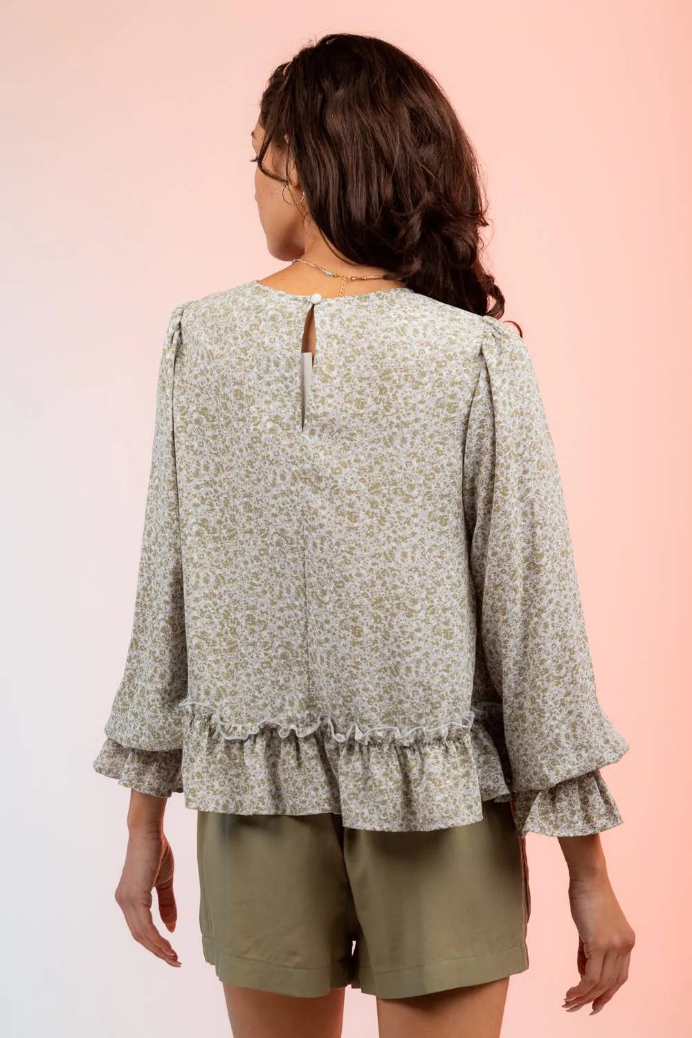Floral Print Ruffle Blouse