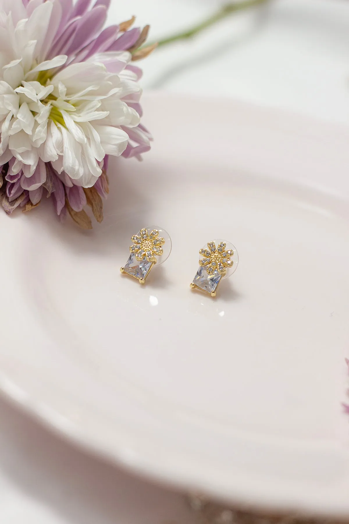 Floral Stud Gem Earrings