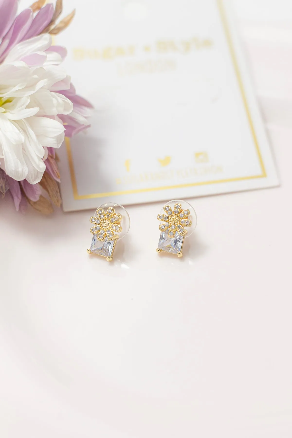 Floral Stud Gem Earrings