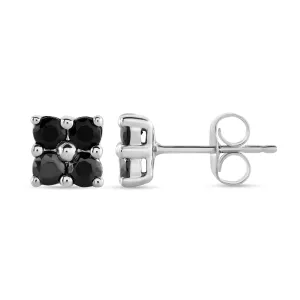 Flower Stud Earrings with Black Spinel in Sterling Silver