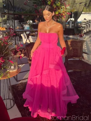 Formal Sweetheart Sleeveless A-line Tulle Long Evening Prom Dresses Online, OLP772
