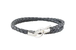 Fossil Grey Leather Double Wrap - Diplomacy