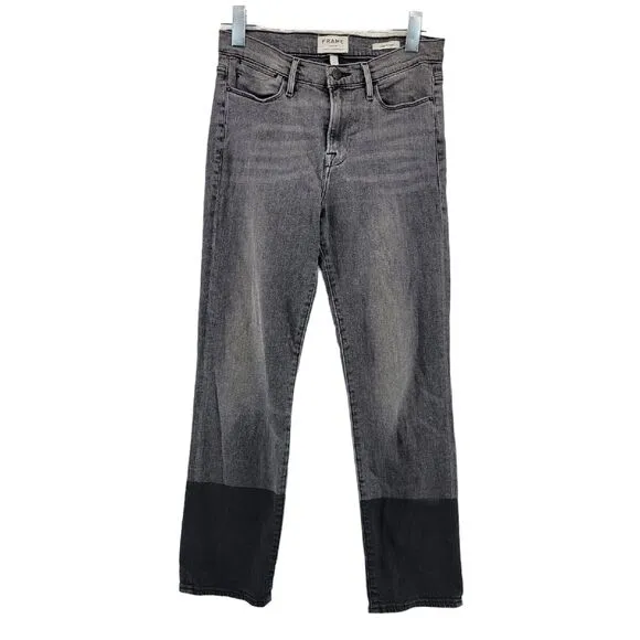 FRAME Le High Straight Jeans Sleepy Hollow Size 29 Gray Black Coated hem