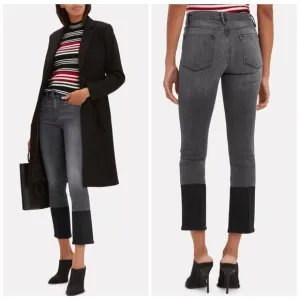FRAME Le High Straight Jeans Sleepy Hollow Size 29 Gray Black Coated hem