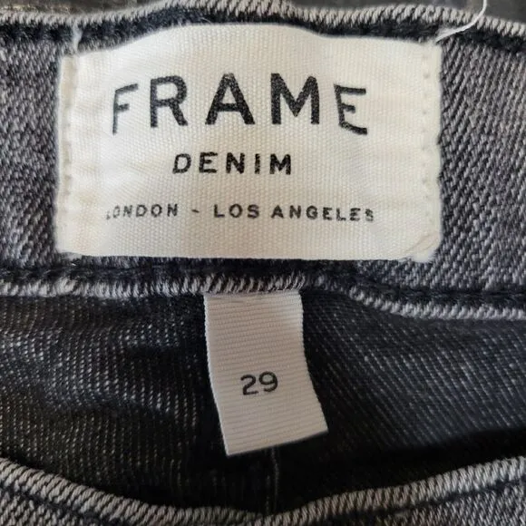 FRAME Le High Straight Jeans Sleepy Hollow Size 29 Gray Black Coated hem