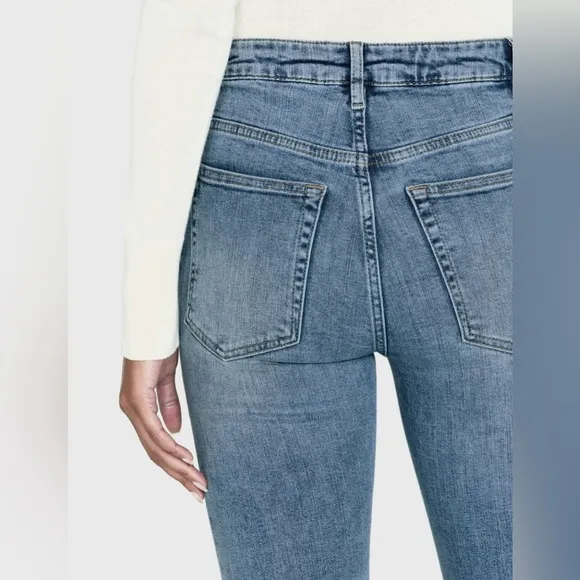 FRAME WOMENS LE CROP MINI BOOT WORN FRAY HIGH RISE JEANS IN WHIMSY SIZE 26