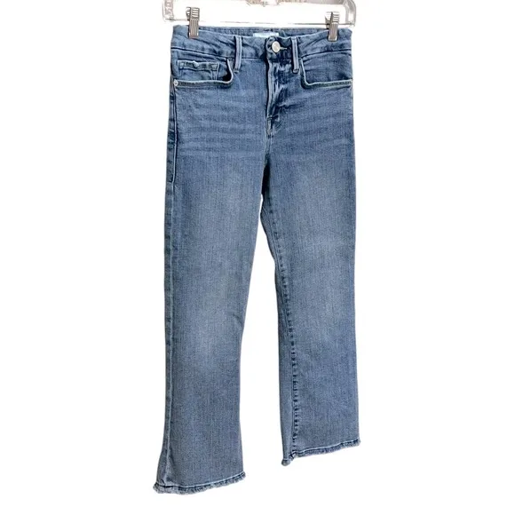 FRAME WOMENS LE CROP MINI BOOT WORN FRAY HIGH RISE JEANS IN WHIMSY SIZE 26