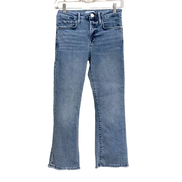 FRAME WOMENS LE CROP MINI BOOT WORN FRAY HIGH RISE JEANS IN WHIMSY SIZE 26