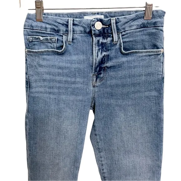 FRAME WOMENS LE CROP MINI BOOT WORN FRAY HIGH RISE JEANS IN WHIMSY SIZE 26
