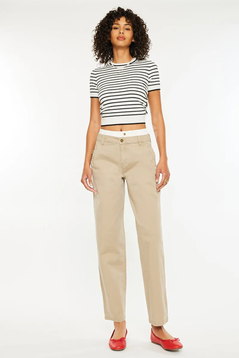Francine Mid Rise Double Waistband Straight Pants