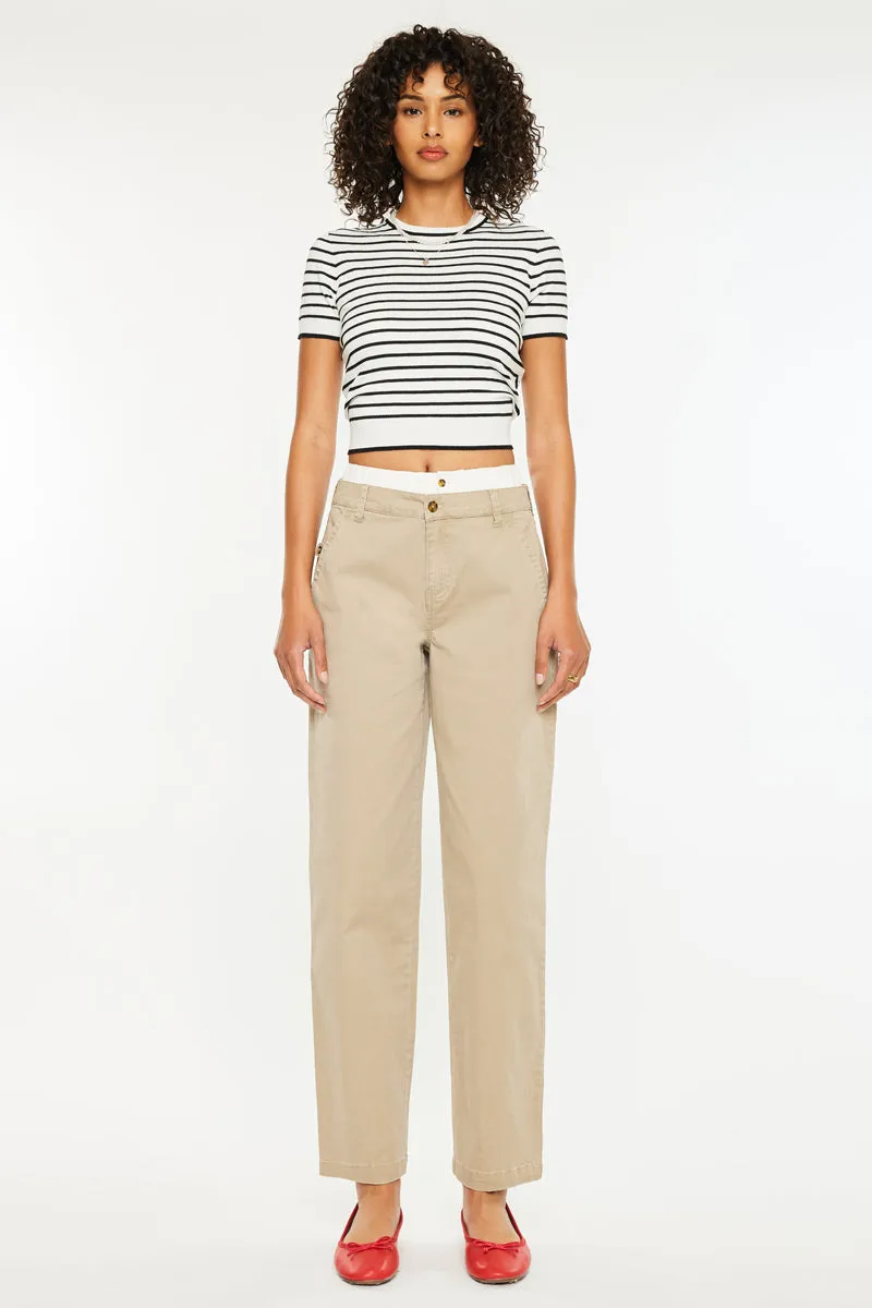 Francine Mid Rise Double Waistband Straight Pants