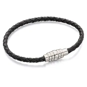 Fred Bennett Skinny Black Leather Bracelet With Magnetic Stainless Steel Clasp