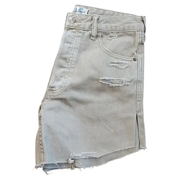 Free People We The Free Baggy Tomboy Button Fly Distressed High Rise Denim Short