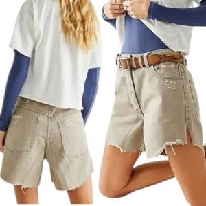 Free People We The Free Baggy Tomboy Button Fly Distressed High Rise Denim Short