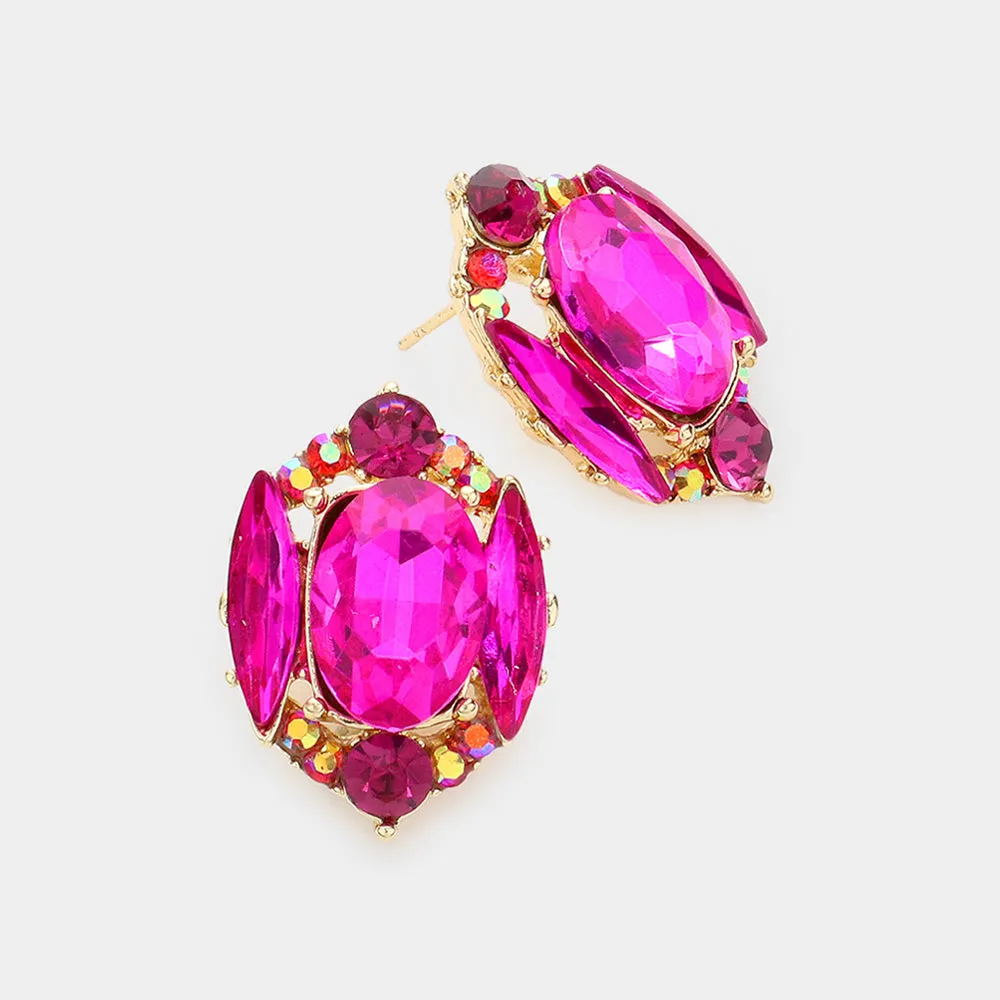 Fuchsia Multi Stone Shape Pageant Stud Earrings | Interview Earrings  |  593132
