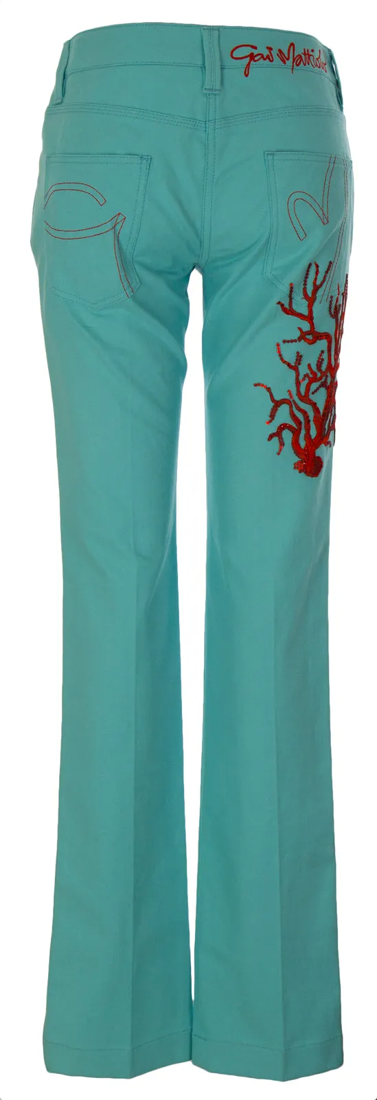 GAI MATTIOLO Women's Aqua Tree Embellished Straight Low Rise Jeans Sz 42 NWT