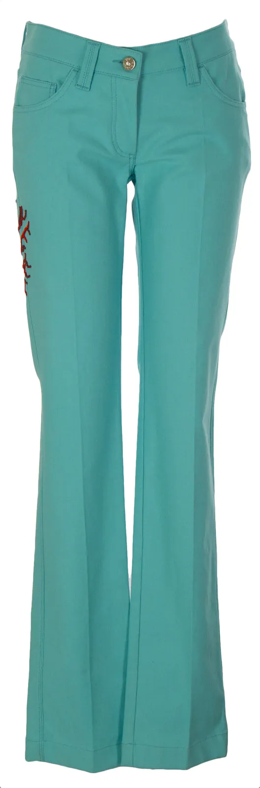 GAI MATTIOLO Women's Aqua Tree Embellished Straight Low Rise Jeans Sz 42 NWT