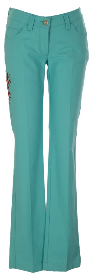 GAI MATTIOLO Women's Aqua Tree Embellished Straight Low Rise Jeans Sz 42 NWT