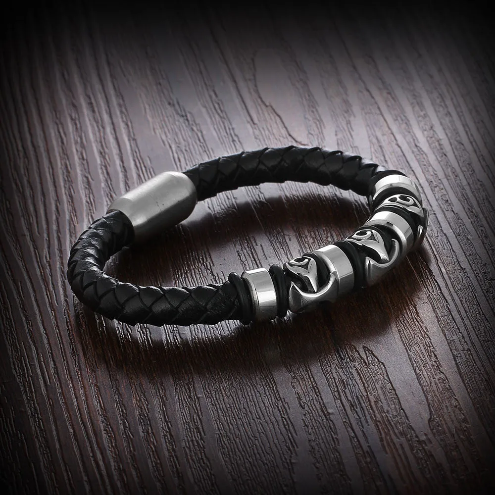 Genuine Leather Cross Stainless Steel Bracelets & Bangles Hiphop Jewelry Fashion Men's Bracelet