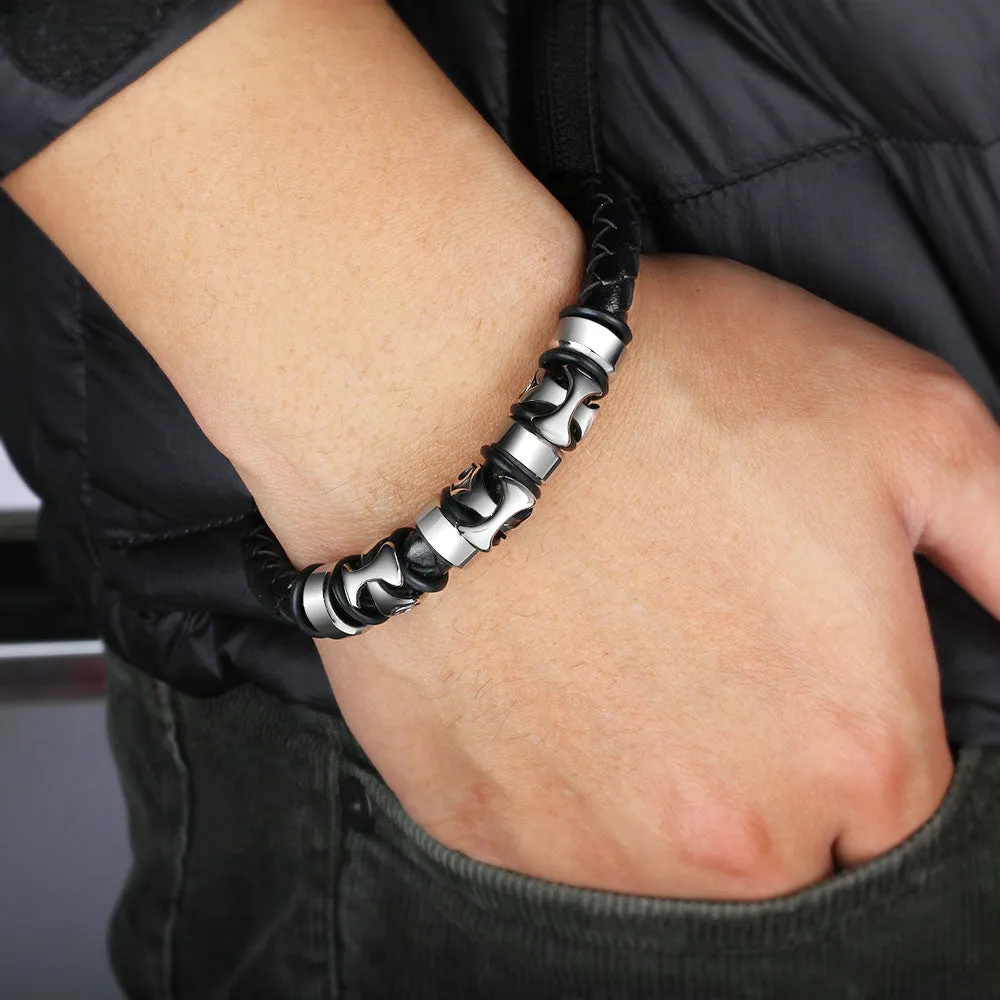 Genuine Leather Cross Stainless Steel Bracelets & Bangles Hiphop Jewelry Fashion Men's Bracelet
