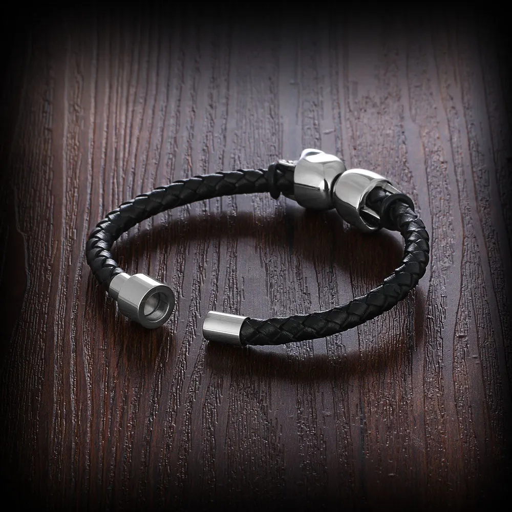 Genuine Leather Skeleton Skull Stainless Steel Bracelets & Bangles Rock Jewelry Fashion Men's Bracelet