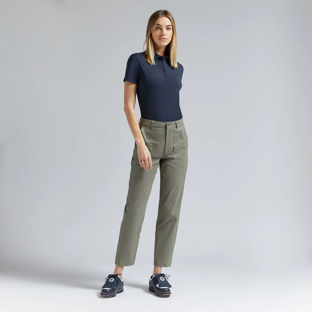 G/Fore Italian Cotton Twill High Raise Straight Womens Tapered Pants - Isle