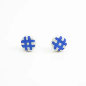 GINGHAM STUD EARRINGS - BRIGHT BLUE