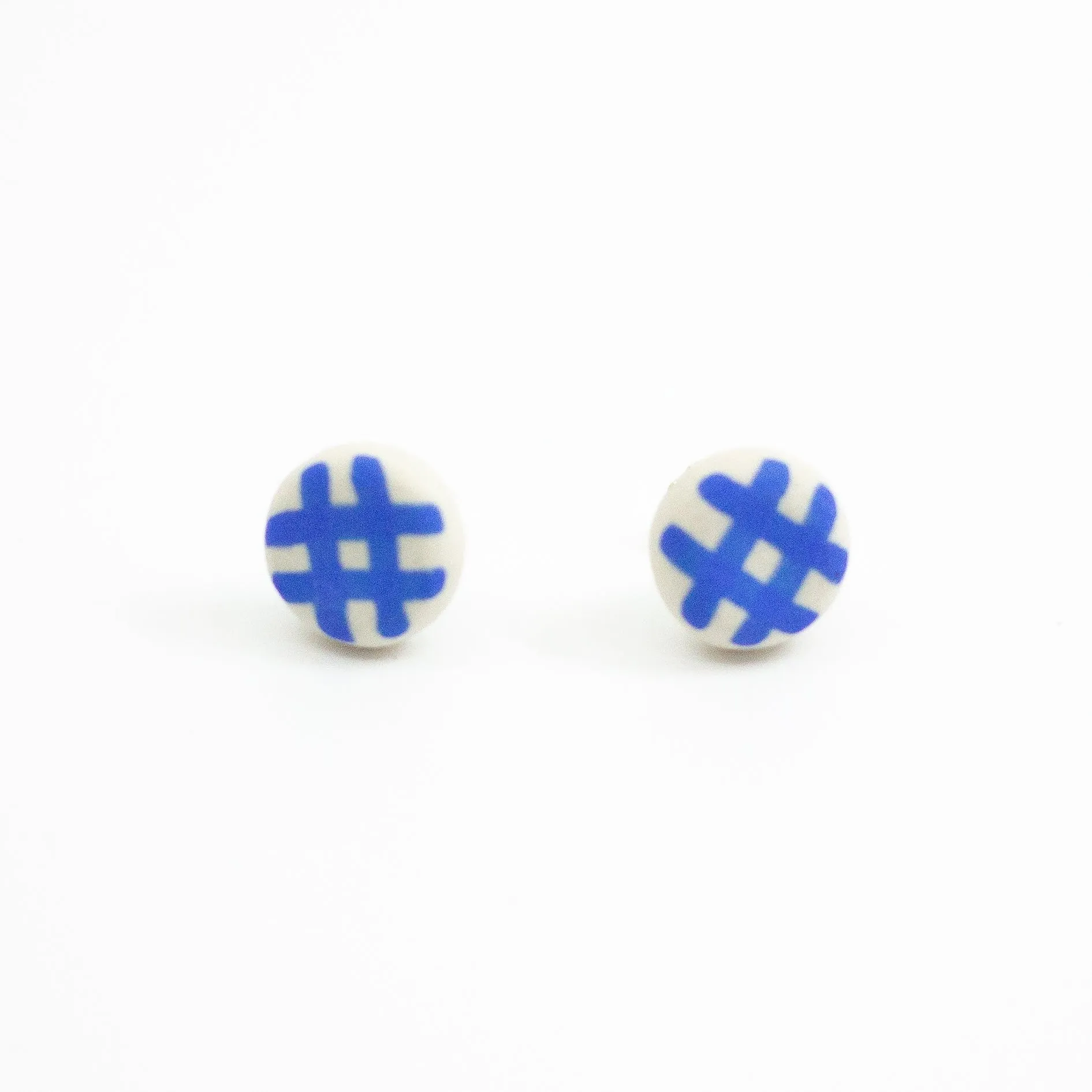 GINGHAM STUD EARRINGS - BRIGHT BLUE
