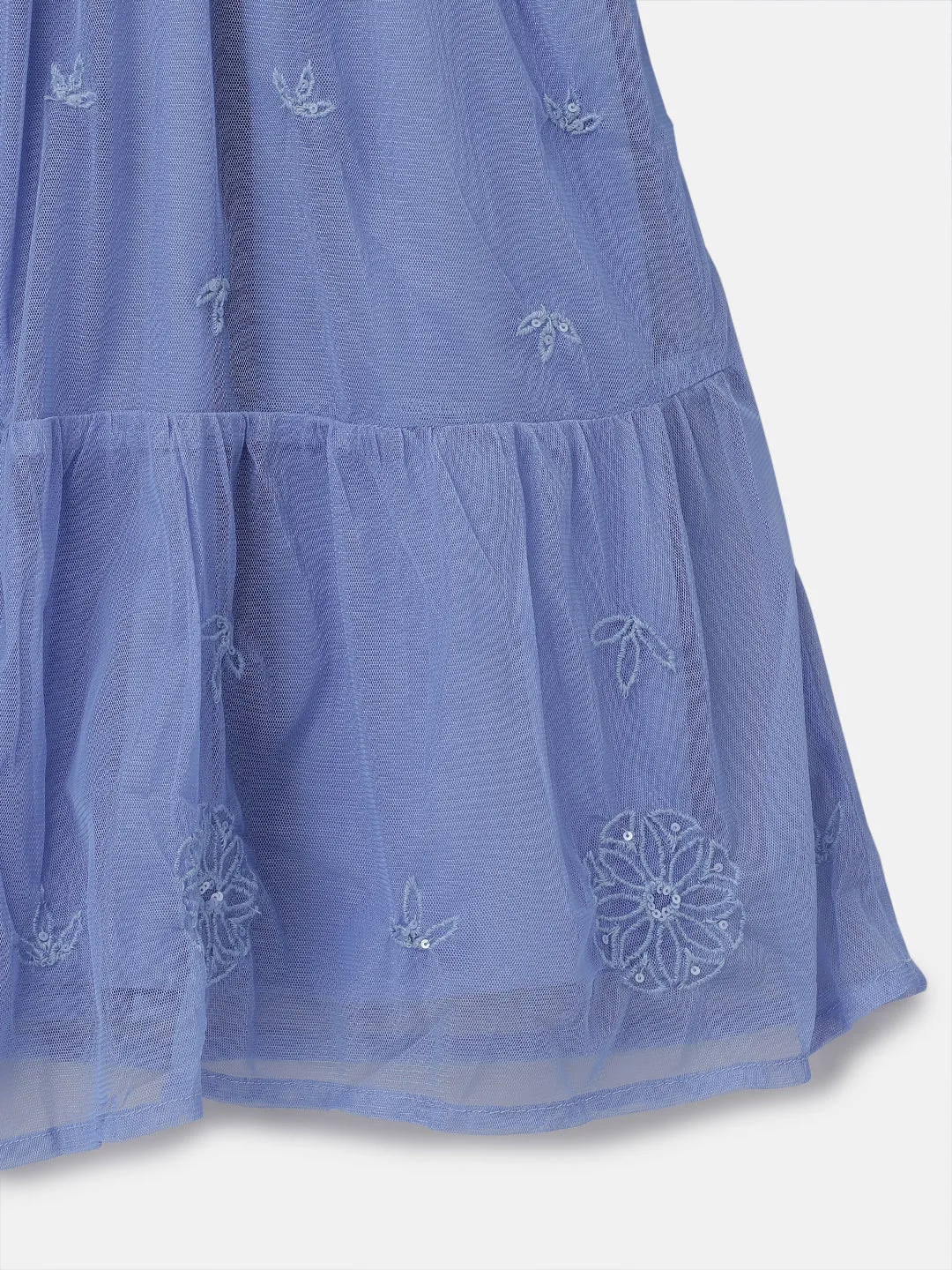 Girls Floral Embroidered Blue Boho Premium Dress