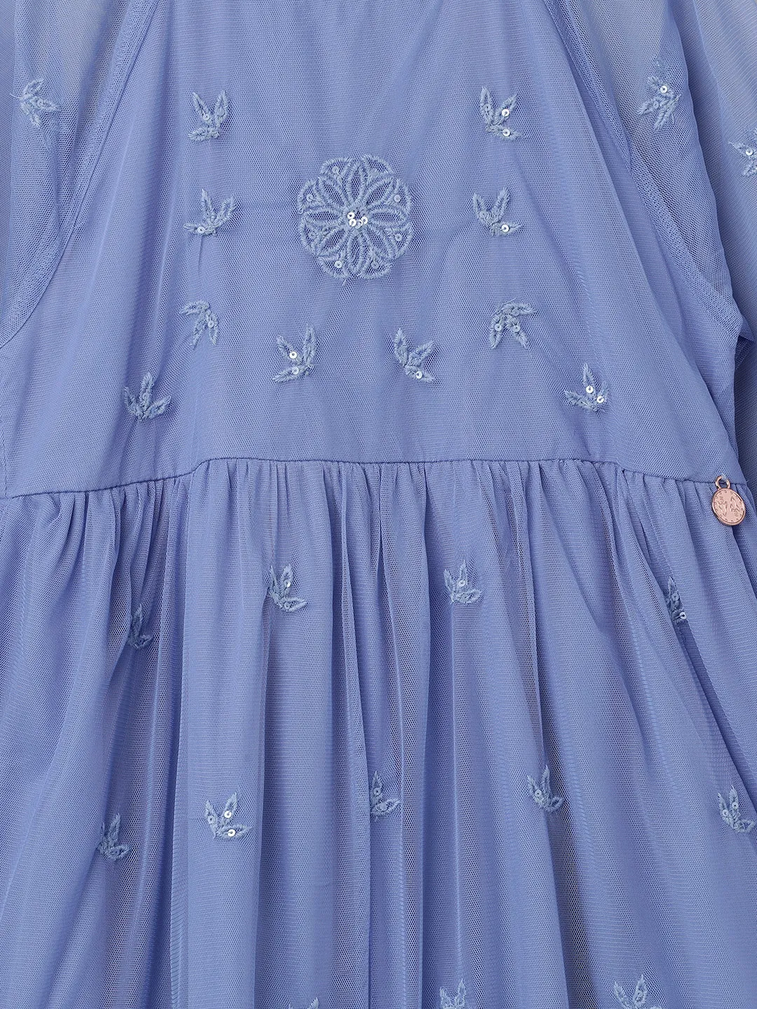 Girls Floral Embroidered Blue Boho Premium Dress