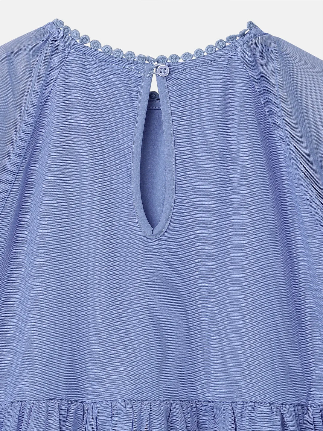 Girls Floral Embroidered Blue Boho Premium Dress