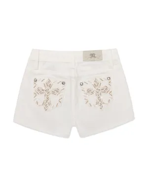 Girls Pastel Cross Denim Shorts