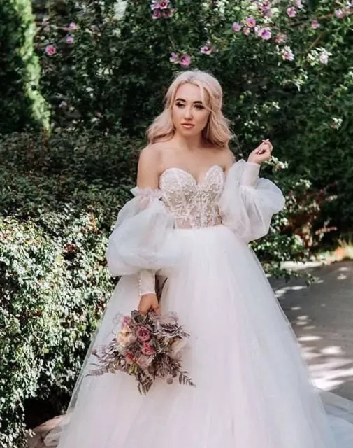 Glitter Sparky Lace Wedding Gowns Beach Sweetheart