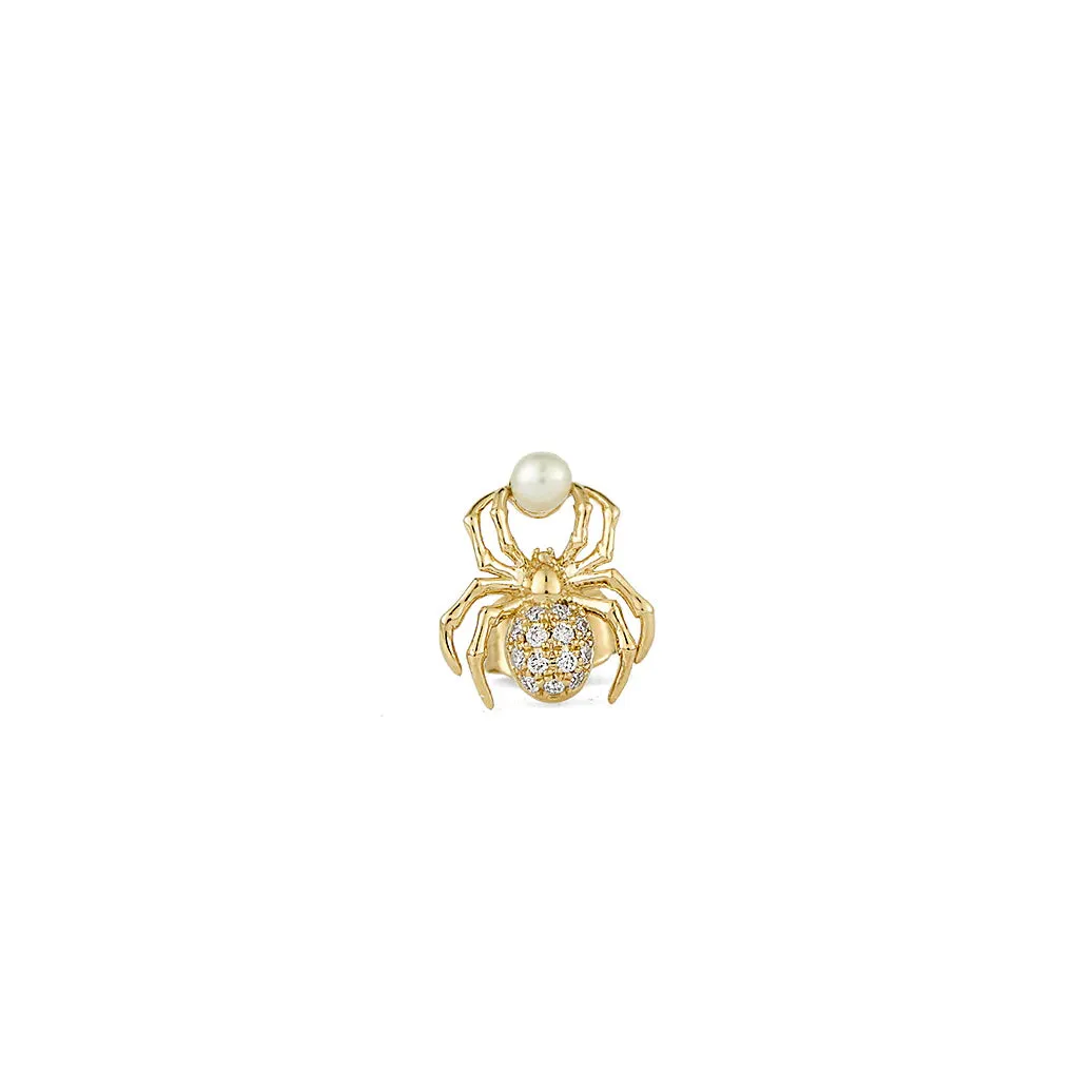 Gold & Diamond Spider Pearl Stud